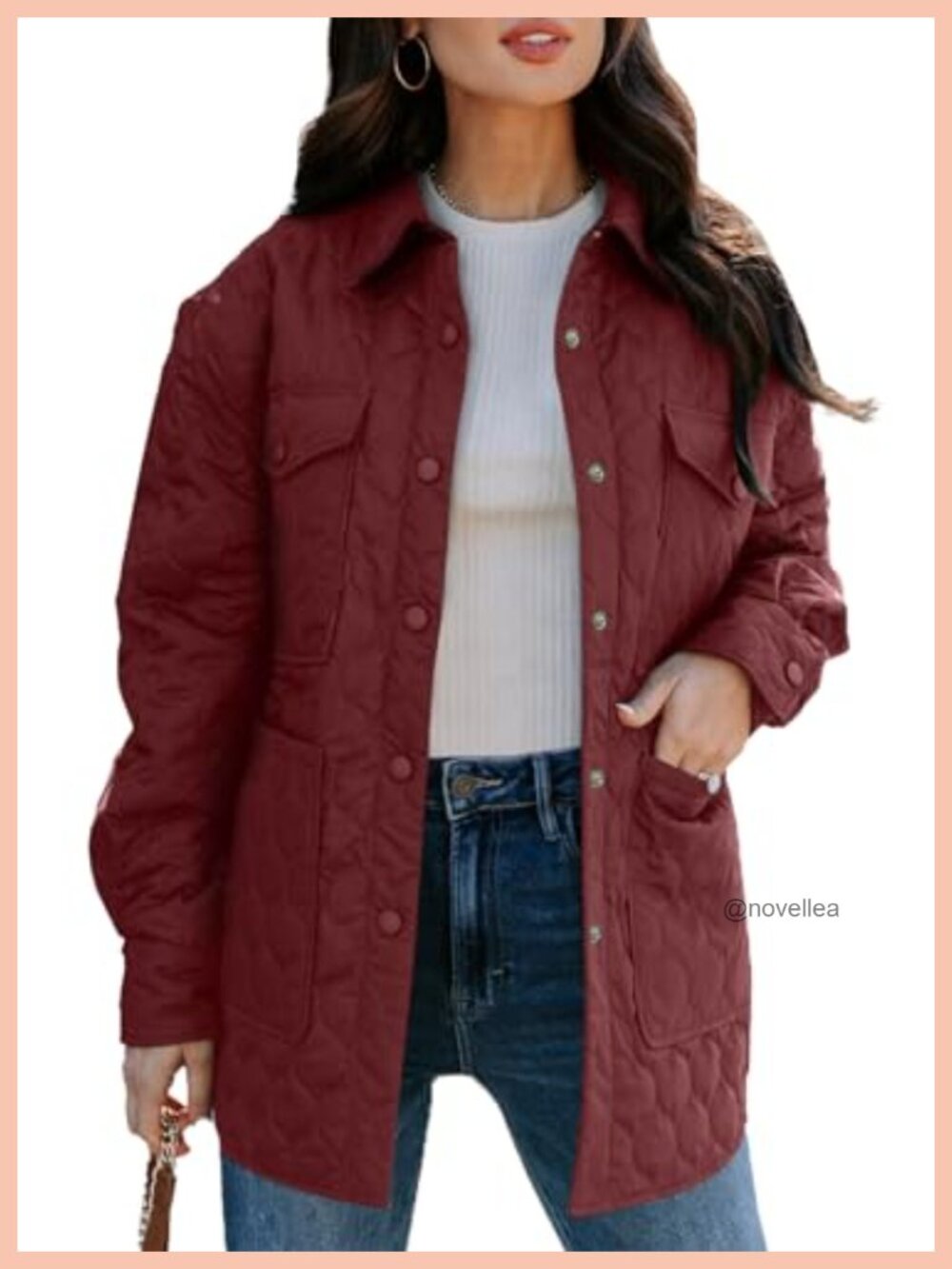 Lightweight Diamond Quilted Puffer Jacket Button Down Collar